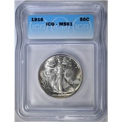 1916 WALKING LIBERTY HALF DOLLAR  ICG MS-61