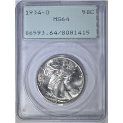 1934-D WALKING LIBERTY HALF DOLLAR  PCGS MS-64