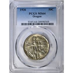 1936 OREGON COMMEM HALF DOLLAR  PCGS MS-64