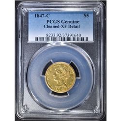 1847-C $5  GOLD LIBERTY  PCGS GENUINE XF DETAIL