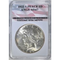 1922-S PEACE DOLLAR  ANGS SUPERB GEM