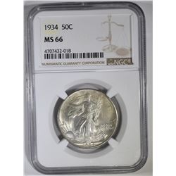 1934 WALKING LIBERTY HALF DOLLAR NGC MS-66