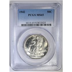 1942 WALKING LIBERTY HALF DOLLAR PCGS MS-65