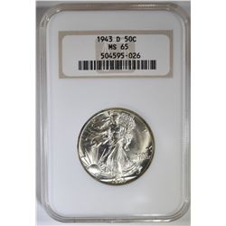 1943-D WALKING LIBERTY HALF DOLLAR NGC MS-65