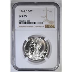 1944-D WALKING LIBERTY HALF DOLLAR, NGC MS-65