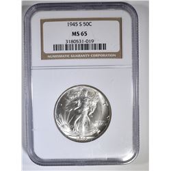 1945-S WALKING LIBERTY HALF DOLLAR NGC MS-65