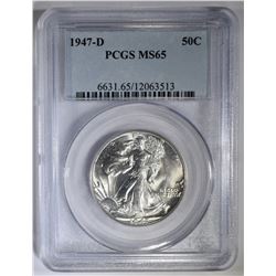 1947-D WALKING LIBERTY HALF DOLLAR PCGS MS-65
