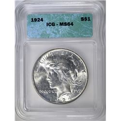 1924 PEACE DOLLAR ICG MS-64