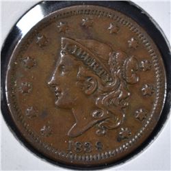 1838 LARGE CENT XF