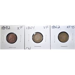 1862 XF, 64 CN VF, 92 XF INDIAN CENTS