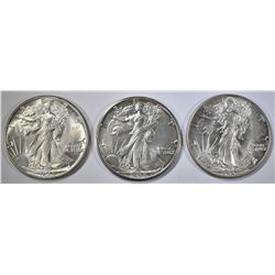3 WALKING LIBERTY HALVES BU