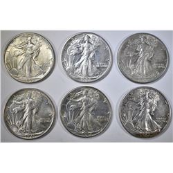 6 WALKING LIBERTY HALVES AU/BU