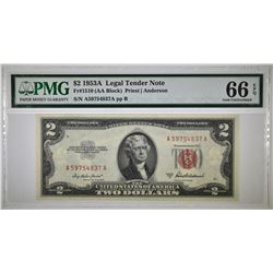 1953A $2 RED SEAL NOTE, MPG 66 EPQ