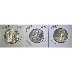 LOT OF 3 WALKING LIBERTY HALF DOLLARS: