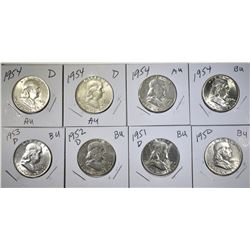 LOT OF 8 FRANKLIN HALF DOLLARS: