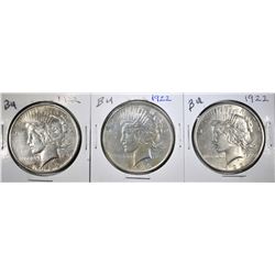 3 1922 BU PEACE DOLLARS