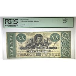 1861 $20 CONFEDERATE NOTE PCGS VF-25 T-21