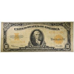 1922 $10 GOLD CERTIFICATE, SMALL TEARS
