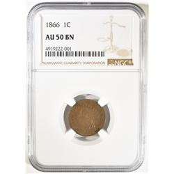 1866 INDIAN CENT NGC AU-50 BN