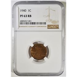 1940 LINCOLN CENT NGC PF-63 RB