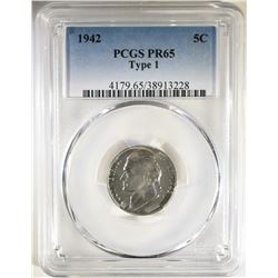 1942 TYPE 1 JEFFERSON NICKEL PCGS PR-65
