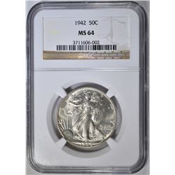 1942 WALKING LIBERTY HALF DOLLAR NGC MS-64
