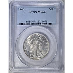 1943 WALKING LIBERTY HALF DOLLAR PCGS MS-64