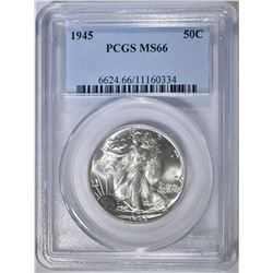 1945 WALKING LIBERTY HALF DOLLAR PCGS MS-66