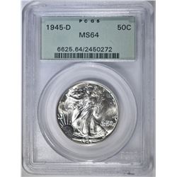 1945-D WALKING LIBERTY HALF DOLLAR PCGS MS-64 OGH