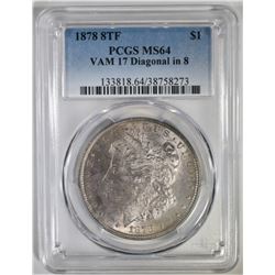 1878 8TF VAM 17 MORGAN DOLLAR PCGS MS-64