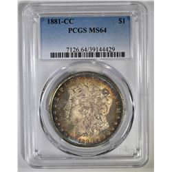 1881-CC MORGAN DOLLAR PCGS MS-64 COLOR