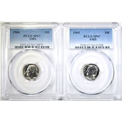 1965 & 1966 SMS ROOSEVELT DIMES, PCGS SP-67