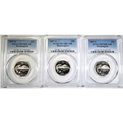3 2007-S WA STATE QTRS, PCGS PF70 DCAM