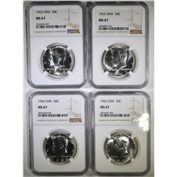 2-1965 & 2-66 SMS KENNEDY HALF DOLLARS, NGC MS-67