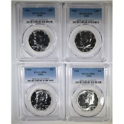4 1966 SMS KENNEDY HALVES, PCGS SP66