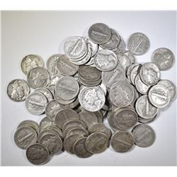 100-MIXED DATE CIRC MERCURY DIMES
