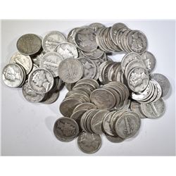 100-MIXED DATE CIRC MERCURY DIMES