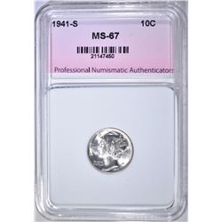 1941-S MERCURY DIME, PNA SUPERB GEM BU