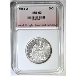 1854-O WITH ARROWS HALF DOLLAR, WHGS CH BU