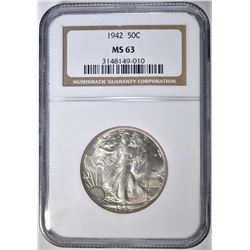 1942 WALKING LIBERTY HALF DOLLAR, NGC MS-63