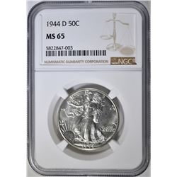 1944-D WALKING LIBERTY HALF DOLLAR, NGC MS-65