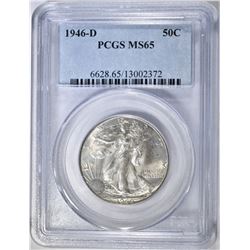 1946-D WALKING LIBERTY HALF DOLLAR, PCGS MS-65
