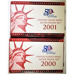 2000 & 2001 U.S. SILVER PROOF SETS ORIG PACKAGING