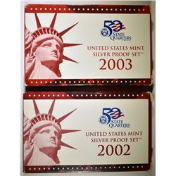 2002 & 2003 U.S. SILVER PROOF SETS ORIG PACKAGING