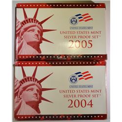2004, 2005 U.S. SILVER PROOF SETS ORIG PACKAGING