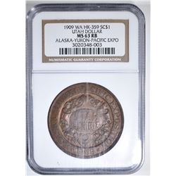 1909 UTAH DOLLAR HK 359 NGC MS-63 RB