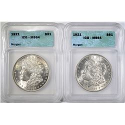 2-1921 MORGAN DOLLARS, ICG MS-64