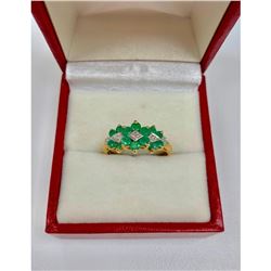 Detailed Ladies Size 7, 10k Gold, Emerald and Diamond Ring