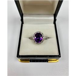 Brilliant Ladies size 6 Amethyst, Sterling Silver Ring