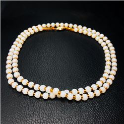 Asian White Jade Necklace 14k Gold Plated Clasp With Chinese Window Shade Box